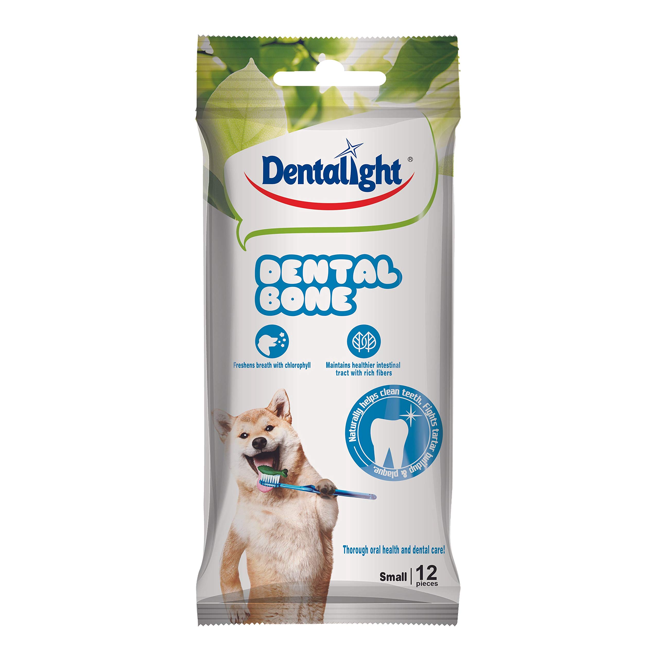 81wQzfksQQL.716muWbBS5L.jpg DentaLight Dental Bone, All Natural, Healthy, and Edible, Easy to Digest, Rich in Fibers, Natural Chloropyll, Freshen Breath & Fight Tartar & Plaque, Small, 12in1, 90gm, Pack of 2 - Image 1