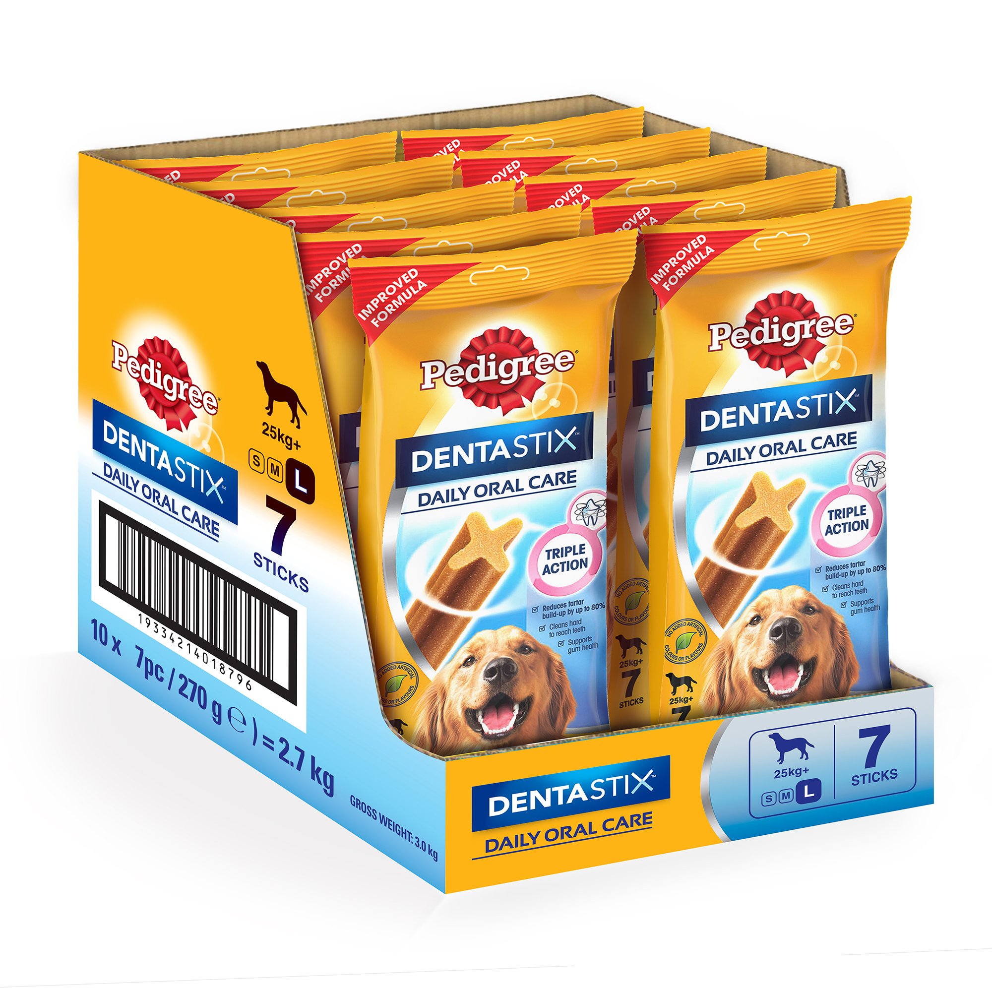 91FhUzo6NyL.716muWbBS5L.jpg Pedigree Dentastix Large Breed (25 kg+) Oral Care Dog Treat (Chew Sticks) 10 Packs (10 x 270g) - Image 1