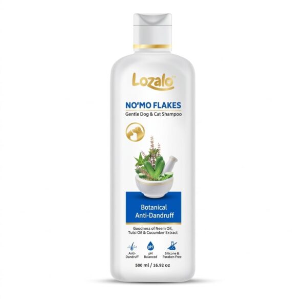 Lozalo Botanical No'mo Flakes Anti Dandruff Pet Shampoo - 500 ml, Anti Dandruff Shampoo for Dogs & Cats of All Breeds,Natural Shampoo with Cucumber & Aloe Vera Extract, Paraben Free