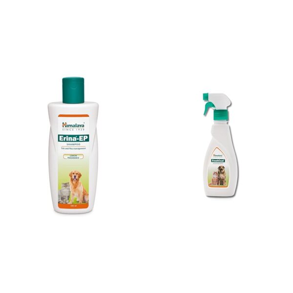 Himalaya Pet Care Bundle | Erina-EP Shampoo 200ml + FreshCoat No Rinse Spray | Quick Cleansing
