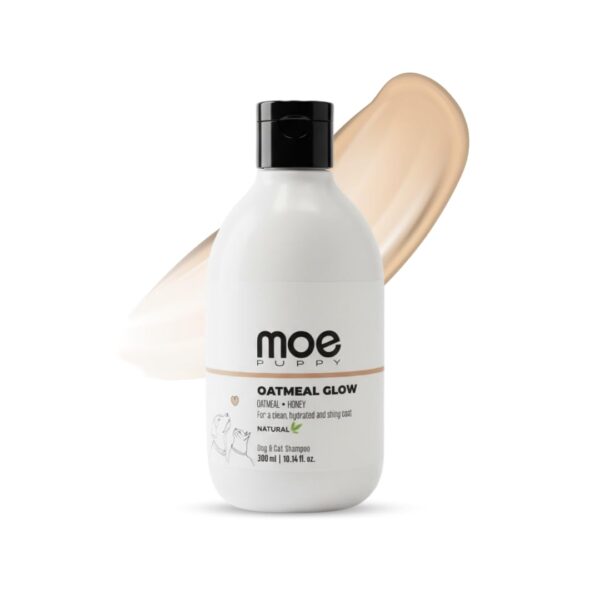 Moe Puppy Oatmeal Glow Shampoo – Shine Boosting with Oatmeal and Honey for Dogs and Cats, Gentle Plant-Based Formula for Sensitive Skin, Hydrating, Soothing, Paraben and Sulfate Free, 300 ml