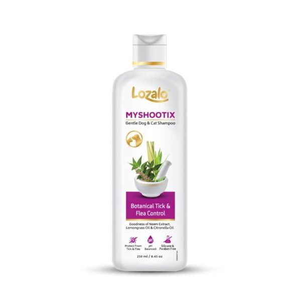Lozalo Botanical My Shootix Anti Tick Pet Shampoo 250 ml, Tick and Flea Control Shampoo for Dogs & Cats of All Breeds, with Neem, Citronella & Tulsi Extract, Paraben Free