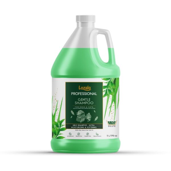 Lozalo Professional Gentle Pet Shampoo-5 Litre, Mild, Conditioning Shampoo for Dogs & Cats of All Breeds, Aloe Vera and Tea Tree Oil, Natural, Paraben Free Perfect for Bathing Puppies & Adult Pets