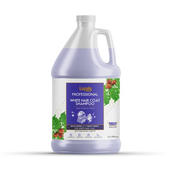 Lozalo Professional White Hair Coat Pet Shampoo-5 Litre, Brightening, Conditioning Shampoo for Dogs & Cats with White Hair Coat,Ultimate Dog Grooming Experience with Indigo Extract & Argan Oil