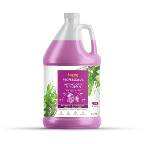 Lozalo Professional Tick & Flea Control Pet Shampoo- 5 Litre, Anti Tick & Flea Shampoo for Dogs & Cats of All Breeds, with Neem, Tulsi, Lemongrass & Citronella Cruelty-Free Gentle Shampoo
