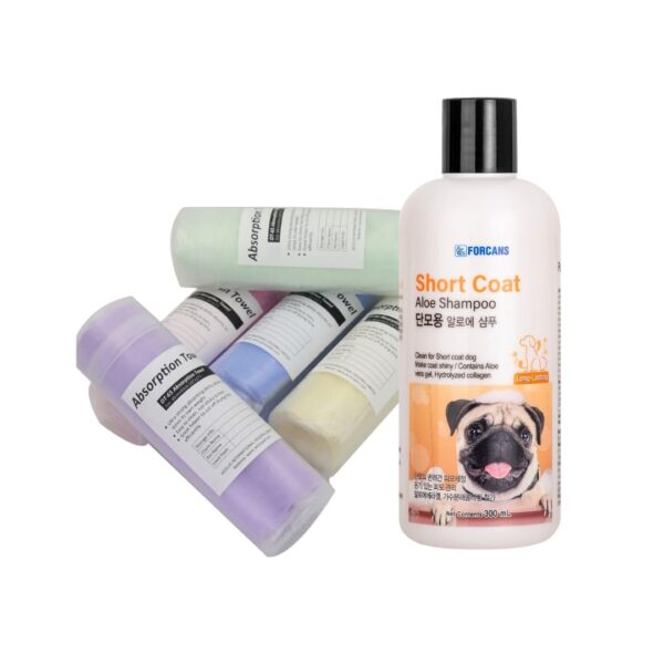 Forcans Aloe Shampoo for Dogs with Short Coats (300ml) & Ultra-Absorbent Dog Towel – Moisturizing & Soothing Grooming Combo for Dogs & Cats