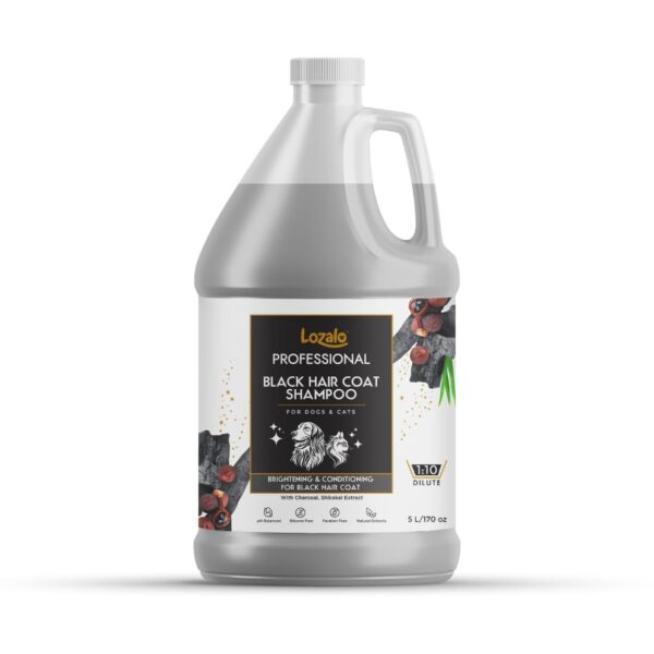 Lozalo Professional Black Hair Coat Pet Shampoo-5 Litre, Color Enhancing Shampoo for Dogs & Cats with Black Hair Coat of All Breeds, with Shikkakai Extract, Natural, Paraben Free