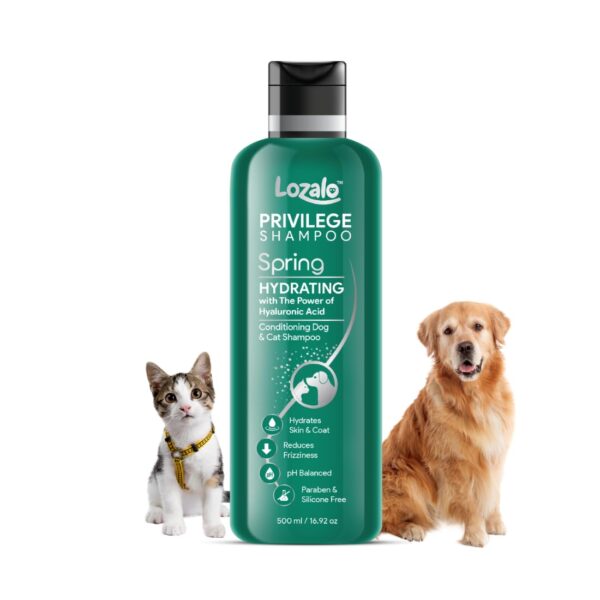 Lozalo Privilege Pet Conditioning Shampoo - 500 ml Spring Hydrating Formula with Hyaluronic Acid, Moisturizing and Nourishing Coat Cleansing, Paraben Free for Dogs and Cats
