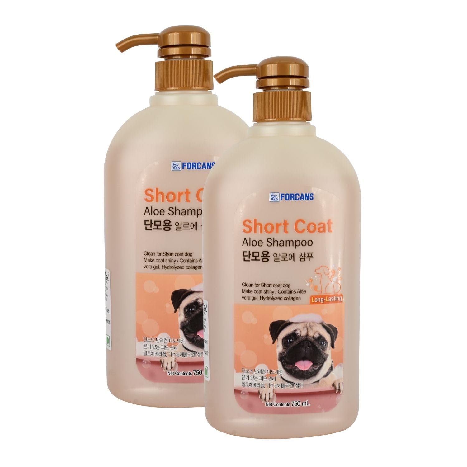 612ibS46O6L.716muWbBS5L.jpg Forcans Short Coat Aloe Shampoo for Dogs – Gentle Cleansing & Shine Enhancement with Aloe Vera – 750ml (Pack of 2) - Image 1