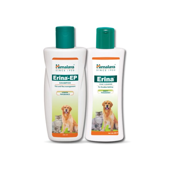 Himalaya Pet Care Combo – Erina EP Shampoo 200ml for Dogs & Cats, Anti-Tick & Flea + Coat Cleanser 200ml, Reduces Hairfall, Soothes Skin, Promotes Healthy Coat