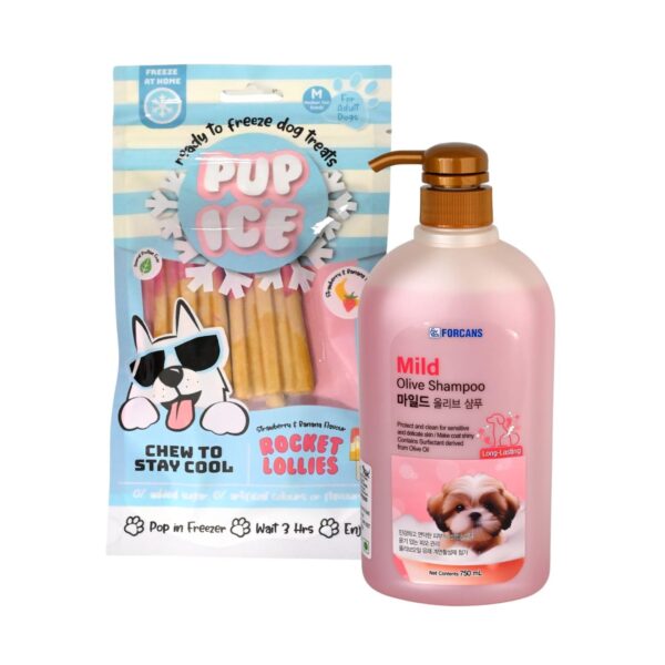 Dog Grooming & Treat Combo – Forcans Mild Olive Shampoo & PUPICE Lollies Dog Treats for Gentle Cleaning, Nutrition & Rewarding