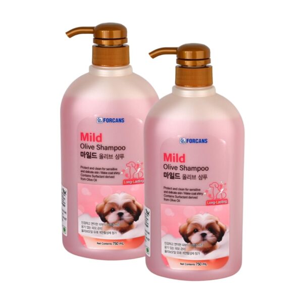 Forcans Mild Olive Pet Shampoo for Dogs & Cats, 750 ml (Pack of 2) | Natural Olive Oil Shampoo | Gentle Cleansing, Moisturizing & Healthy Skin and Shiny Coat