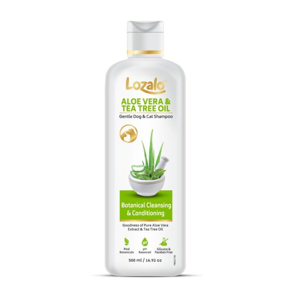 Lozalo Botanical Pet Shampoo - 500ml with Aloe Vera & Tea Tree Oil, Gentle, Nourishing, Cleansing & Conditioning Shampoo for Dogs and Cats, pH Balanced, Paraben Free