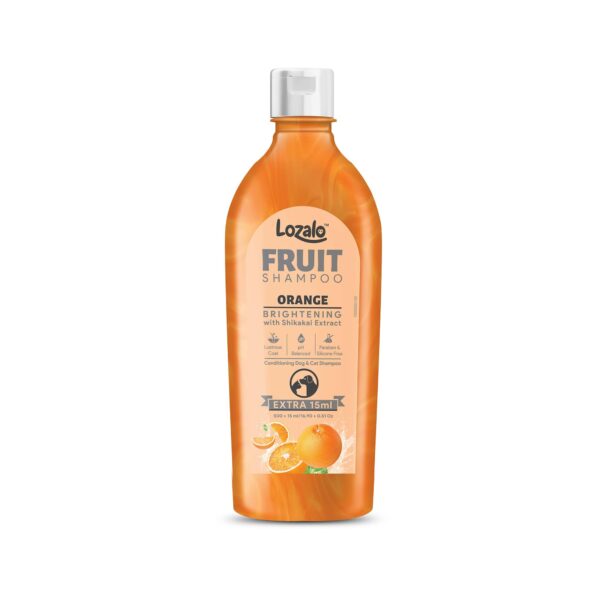 Lozalo Brightening Fruit Pet Shampoo 200 ml, Orange, Controls Bad Odour & Keep Pets Calm, pH Balanced, Paraben Free Conditioning Shampoo for Dogs & Cats of All Breeds, with Shikakai Extract
