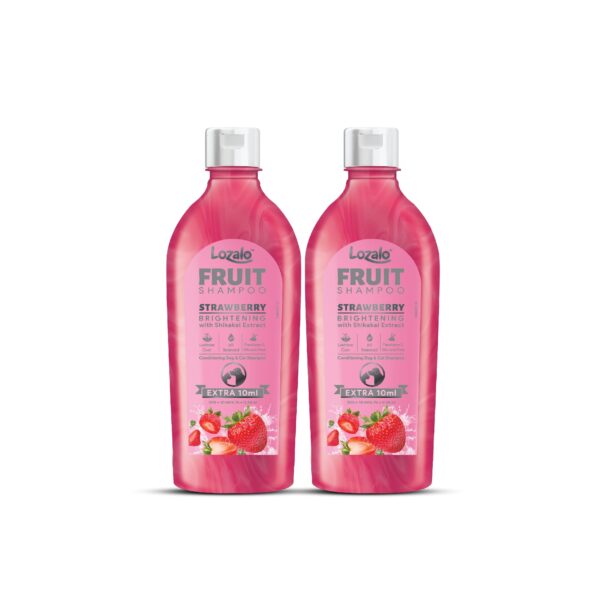Lozalo Brightening Fruit Pet Shampoo 400 ml, Combo Pack of 2x200ml, Strawberry, pH Balanced, Paraben Free Conditioning Shampoo for Dogs & Cats of All Breeds, with Shikakai Extract