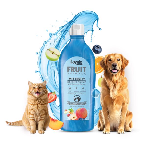 Lozalo Fruit Pet Shampoo 200 ml, Mix Fruit, pH Balanced, Paraben Free Conditioning Shampoo for Dogs & Cats of All Breeds,Natural Brightening Pet Shampoo Made with Shikakai Extract & Mix Fruit